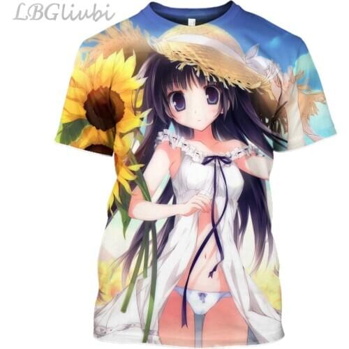 New Anime Sunflower Girl T-Shirt 3D Print Fashion Short Sleeve, Casual Anime T-Shirt for Men and Women Harajuku Short Sleeve