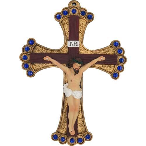 Hankroi 14 Inches Resin Wall Crucifix Jesus Christ on INRI Cross Hand painted Home Chapel Decor
