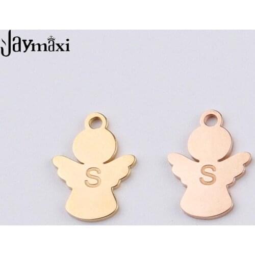 Jaymaxi Mirror Polished Angel Charm Stainless Steel Corrosion Letter S Pendant DIY Jewelry Accessories for Pendant 20Pieces/lot
