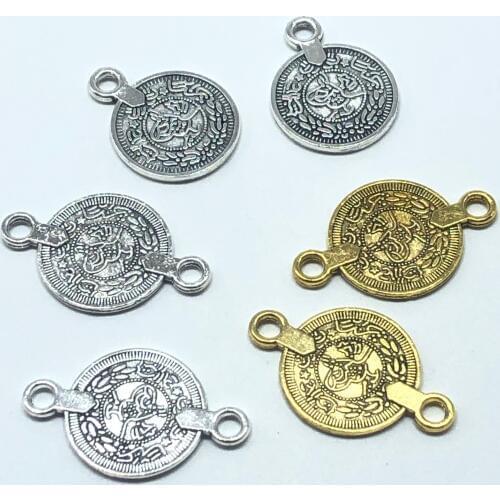 15PCS Coin Shaped Round Charms Carved Figure Pendants Connector DIY handmade Necklace earrings for fashion Jewelry Making