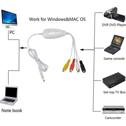 USB 2.0 UVC Audio Video Capture Card Analog Video Record for VHS Player,V8,Hi8,Camcorder,Old Camera for Windows Win7 Win10 MAC