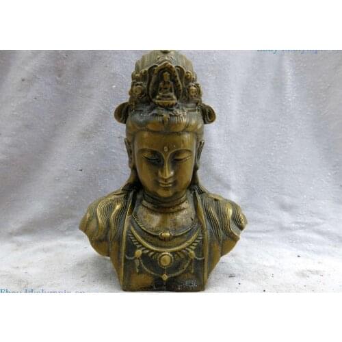 China brass sculpture carved copper buddhism Kuan-yin Bodhisattva hand Statue