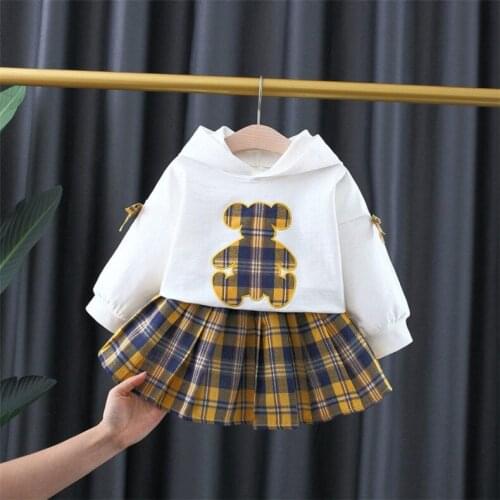 Girls kids fashion clothing set hoodies+plaid skirts spring autumncute baby Clothes Children Clothing