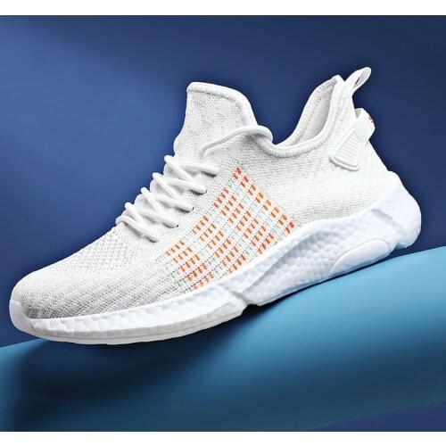 New mens light sneakers summer high quality casual shoes mesh breathable large size white fashion flying woven elastic running