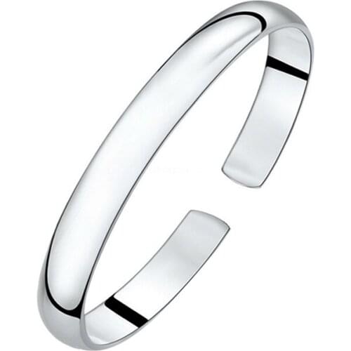 Fashion Silver Color Titanium Stainless Steel Open Cuff Bangles Bracelet For Men Women Simple Jewelry