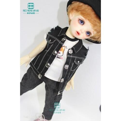 BJD doll clothes fits 27cm-30cm 1/6 BJD doll casual denim suit vest T-shirt trousers