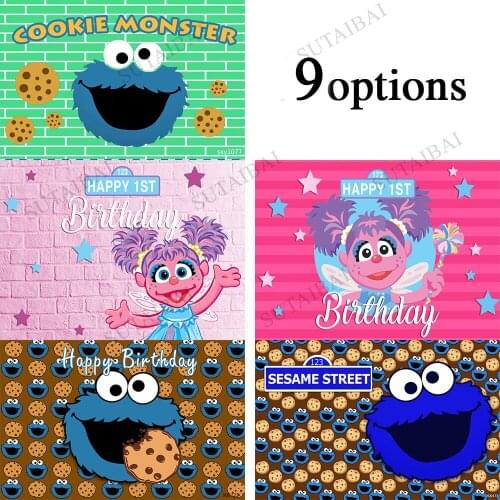 Cartoon Boy 1st Birthday Photo Backdrop Monster Sesame Street Background Photography Studio Vinyl Custom Kid Name Banner