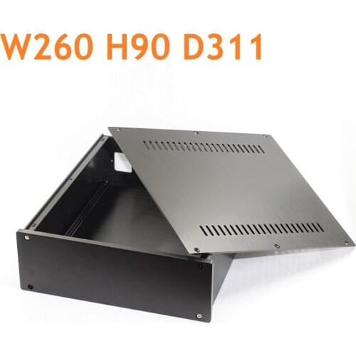 Full Black DIY Power Amplifier Supply Chassis Blank Panel Aluminum Shell Decoder Tube Amplifier Case Headphone Amp W260 H90 D311