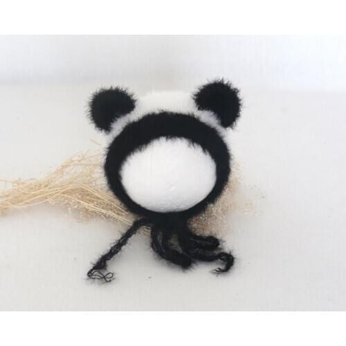 Fluff Newborn Hat Photography Props Knit Panda Hat Crochet Baby Animal Bonnet Christmas Prop Knitted Panda Baby Boy Sleeper