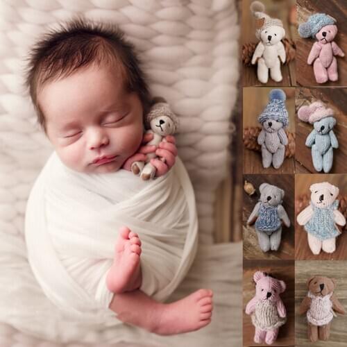 Newborn Photography Props Mini Bear Toys Sweet Photo Props Infantil Photo Shoot Accessories Full-moon Baby Photo Decorations