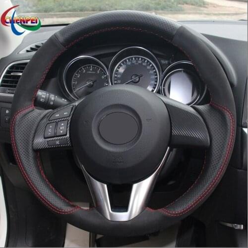 DIY Anti-Slip Black Leather Black Suede Car Steering Wheel Cover For Mazda 3 Axela 2013-2016 Mazda 6 Mazda 2 2015-2017 Atenza