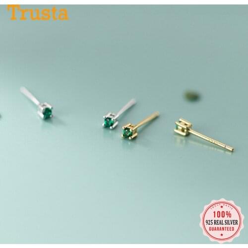 TrustDavis Real 925 Sterling Silver Fashion Mini Square Green CZ Stud Earrings For Women Wedding Party Fine Jewelry Gift DA2297