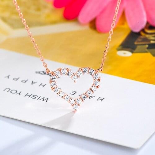 UFOORO S925 Sterling Silver Accessories Fashion Rose Gold Heart Shape Necklace Love Gift Jewelry Simple Clavicle Chain