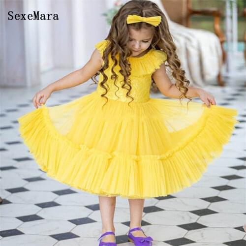 Vintage Custom Flower Girls Dress for Wedding Evening Children Princess Party Pageant Short Gown Kids Dresses for Girls