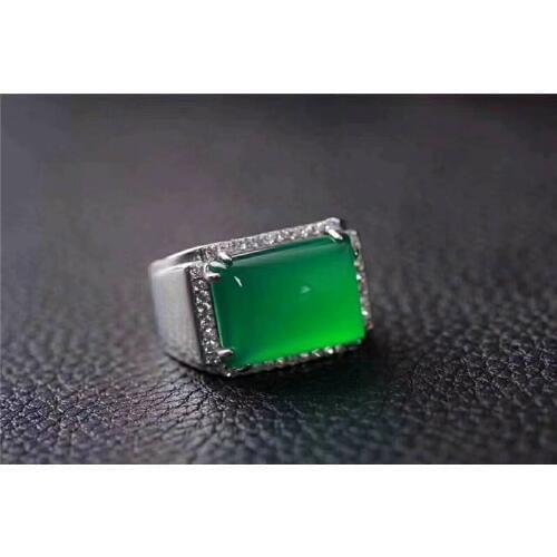 Koraba Fine Jewelry 925 Silver Inlaid Rectangular Green Chalcedony Noble Ring Gifts Free Shipping