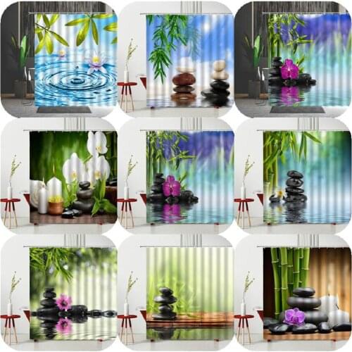 Zen Stone Bath Curtain Spring landscape Pattern Bamboo SPA Shower Curtains Set Mildew Proof Bathroom Partition Multiple Size