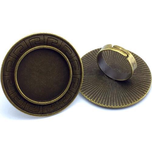 ZEROUP 25mm 5pcs Ring Setting Antique Bronze Copper Plated Adjustable Round Glass Cabochon Blank Base Supplies for Jewelry F28