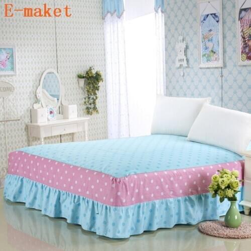 Yellow Stripe Grid Printing Bed Skirt 100%Cotton Kids Adult Bed skirts Stars Flower Home Decor bedroom,twin Full Queen King Size