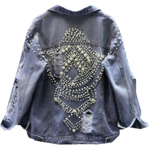 Harajuku jacket women Bomber jacket Loose BF Style Coat Baseball Outwear Pearl Diamond Windbreaker Streetwear Korean clothes new