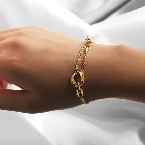 Gold Color Bracelets For Women Rope Link Cuban Chain Marina Charm Stainless Steel Length Adjustable Wrist Jewelry Gifts LDB331