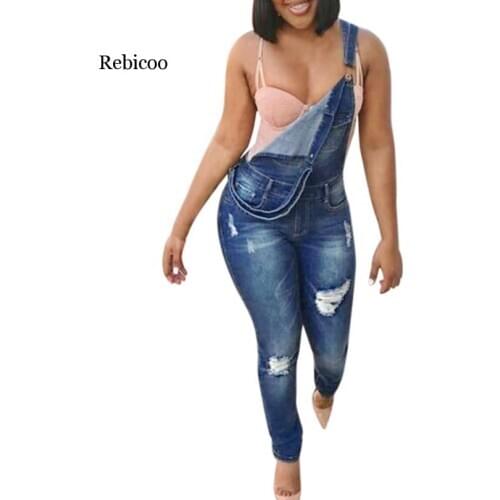 Rebicoo Women Jeans Strap Hole Plus Trousers Pants Jumpsuit Rompers fast Shipping