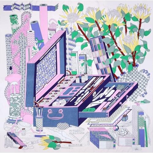 100% Silk Scarf Women Female New Design Cosmetic Box Printed Shawl Warps Silk Foulard Square Scarves Luxury Brand Hijab