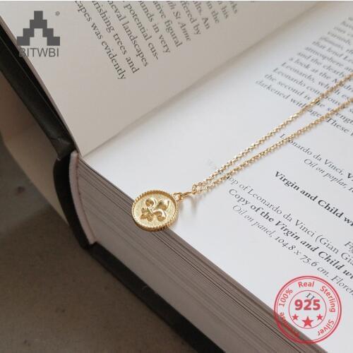 Europe Hot 925 Sterling Silver Fashion Trendy Classical Vintage Golden Medal Pendants Necklace Jewelry for Women