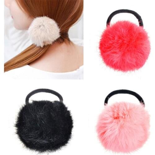 2Pcs Artificial Fake Rabbit Fur Ball Hairband Lovely Elastic Hair Bands Ties For Girls Hair Accessories