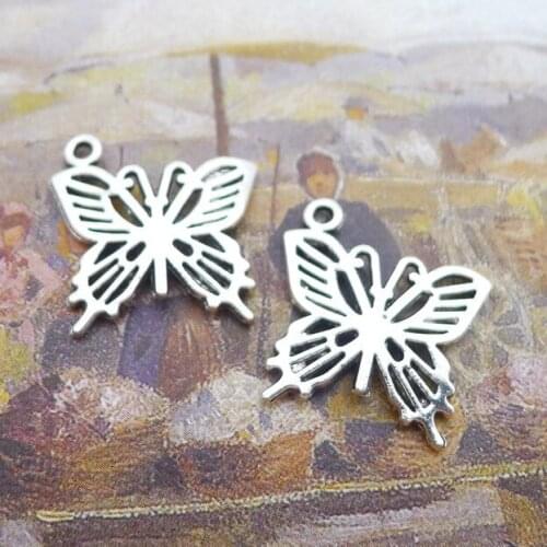 20 Pieces 20*20mm Mixed Alloy Antique Silver Color Butterfly Hollow Charms Bracelet Pendant Accessory For DIY Jewelry Making
