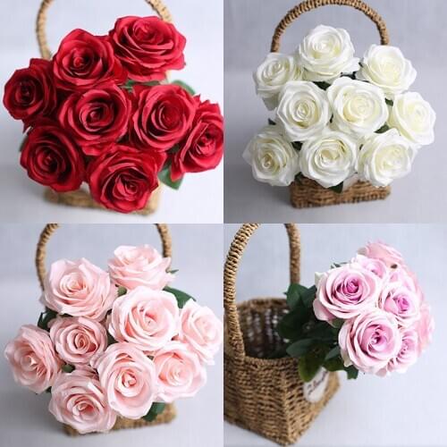 New 9Heads Rose Artificial Flower French Silk Rose Flower Bouquet for Wedding Home Party Decoration Fake Flower Fall Decoration