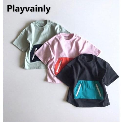 2021 New Summer Kids Girls Boys T-shirts 3-pcs Sets Zipper Pocket Thin Cotton Round Collar Top Children Casual Style Clothes E86