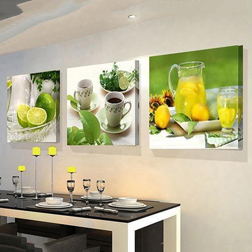 3 Pcs Modern Fruits Lemon Canvas Painting Pictures Kitchen Living Room Decor