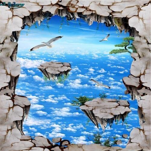 Beibehang Large Custom Flooring Ground Fissure Walkway Hall Living Room Sky 3D Outdoor Flooring Decoration