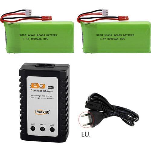 Battery with B3 charger for RC3S RC4GS RC6GS RC Helicopter Car Boat Airplane toy accessory 2S 7.4V 3000mah lipo battery JST Plug