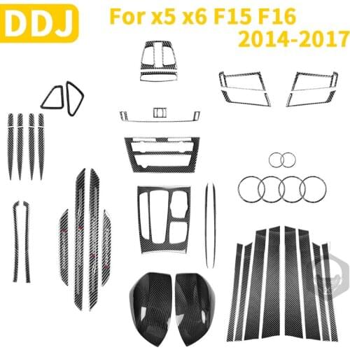 For BMW X5 X6 F15 F16 2014-2017 Carbon Fiber Accessories Air Conditioner Outlet Cover Gear Shift Sticker Door Speaker CD Frame