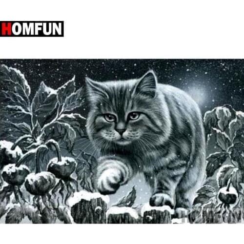 HOMFUN Full Square/Round Drill 5D DIY Diamond Painting "Cat snow scene" 3D Diamond Embroidery Cross Stitch Home Decor A18980