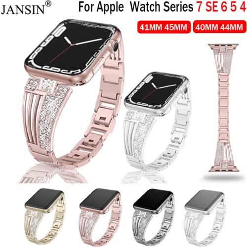 Women Diamond Wristband For Apple Watch Band 42mm 38mm 40mm 44mm Stainless Steel Bracelet For iWatch SE 6 5 4 3 2 1 Watch Strap
