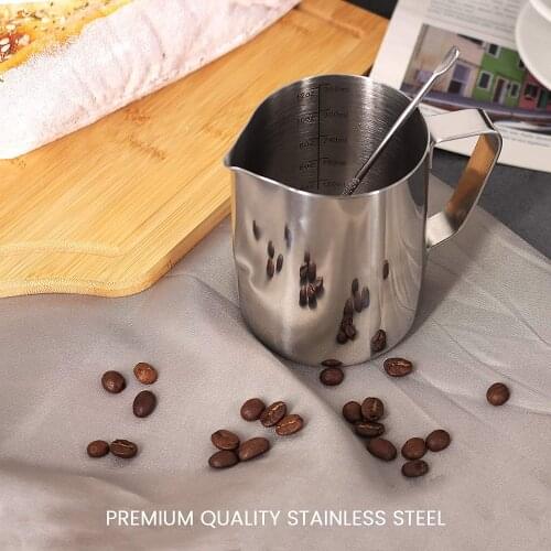 Stainless Stell Flower Cup with Scale and Coffee Garland Needle Set for Milk, Cafe Dripless Spout Mouth