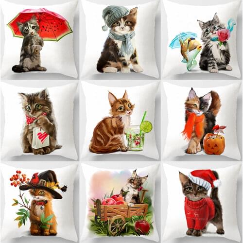 Cartoon Cat animal Sofa Decorative Cushion Cover Pillow Pillowcase Polyester 45*45 Throw Pillow Home Decor Pillowcover 40888