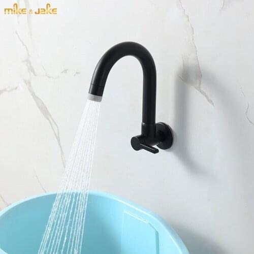 Black single cold kitchen brass tap wall matte black balcony cold wall faucet single cold sink tap bathroom mop cold tap