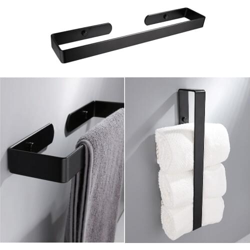 Black Bathroom Towel Holder Rail Bar Shoe Rack Wall Mounted Aluminum Kitchen Hand Towel Rack Storage Shelf Home Organizer