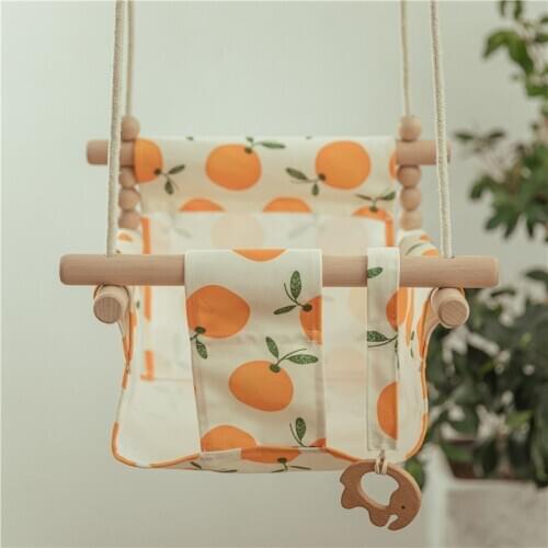 Baby Swing Set Cartoon Canvas Chair Hanging Wood Outdoor Baby Toy Outdoor Small Basket Safe Recreation For Children