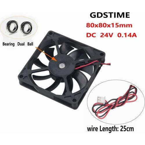 Gdstime 5 Pieces 24V 80mm*80mm*15mm Two Ball Bearing 2Pin 8cm Motor Cooler DC Brushless Cooling Fan 80mm x 15mm 8015