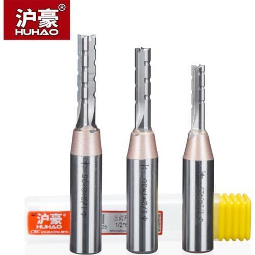 HUHAO 1pc 3 Flutes TCT Straight Cutter Chipboard Wood Carving Slot Trimming Router Bit Hard Tungsten Steel 1/2 Shank Endmill