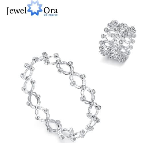 JewelOra Luxury Stainless Steel Adjustable Cubic Zirconia Ring Classic Wedding Engagement Rings for Women Fashion Jewelry