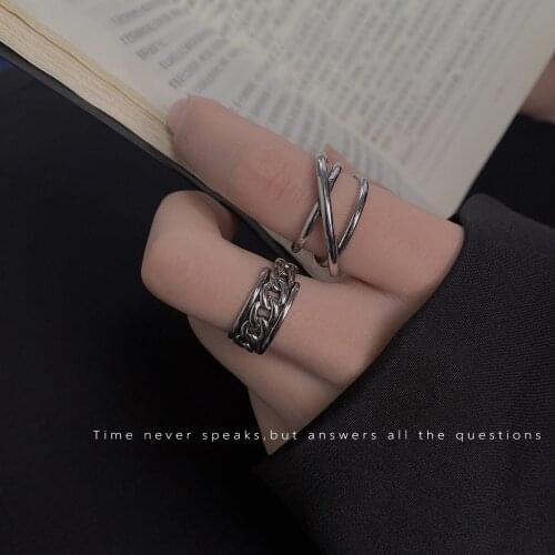 New Adjustable Rings Bohemian Vintage silver Crescent Geometric Joint Ring Set for Women Crystal Copper Ring Party Jewelry