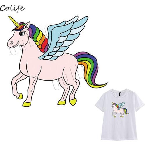 Cool Unicorn With Angel Wing Iron On Applique Popular Jeans Stickers Badge Dress Clothes DIY Heat Transfers Fashion Animal Patch