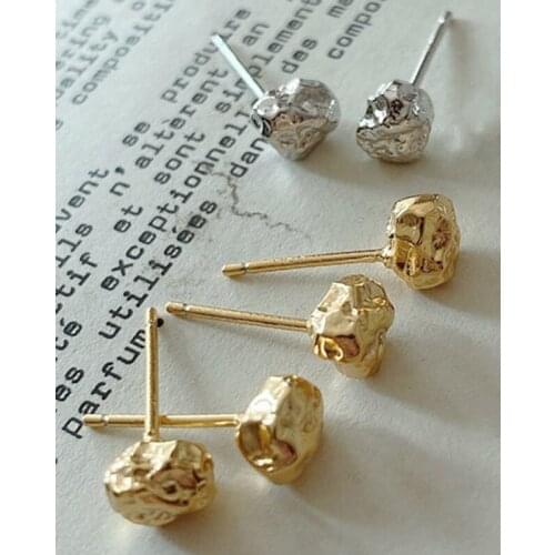 MLKENLY Textured irregular silver golden volcanic lava shape 925 sterling silver earrings every day jewelry