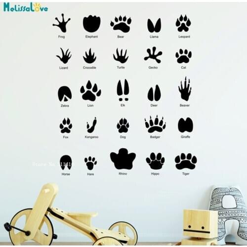 Animal Foot Print Wall Syickers Educational Vinyl Home Decor Kids Baby Room Decals DIY Paw Murals Removable YT4970