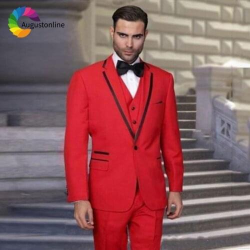Latest Designs Roayl Blue Men Suits Red Slim Fit Wedding Groom Tuxedo Custom Made Best Man Blazers 3Piece Jacket Pants Vest Prom